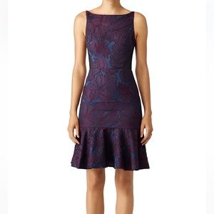 ML Monique Llhuillier Navy Leaf Flounce Dress - Size 8